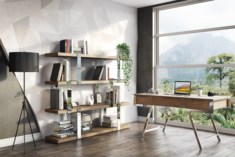 Modrest Brewer Modern Walnut Glass and Stainless Steel Bookshelf   Contemporary   Bookcases   by Vig Furniture Inc.  Houzz