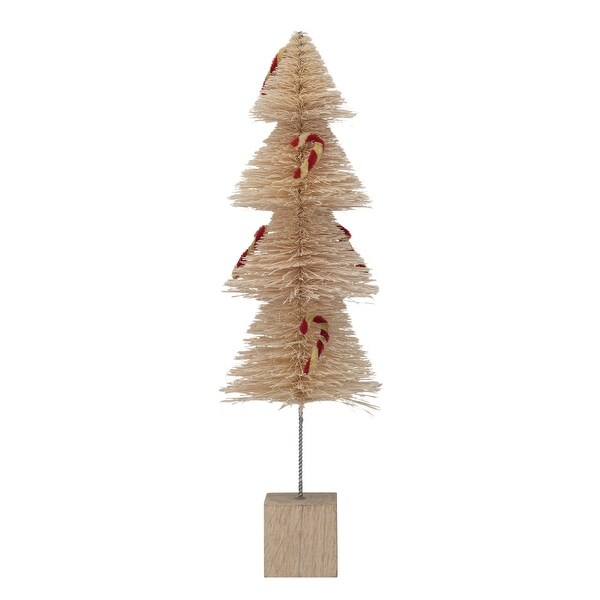 Sisal Bottle Brush Tree with Chenille Candy Cane and Wood Base