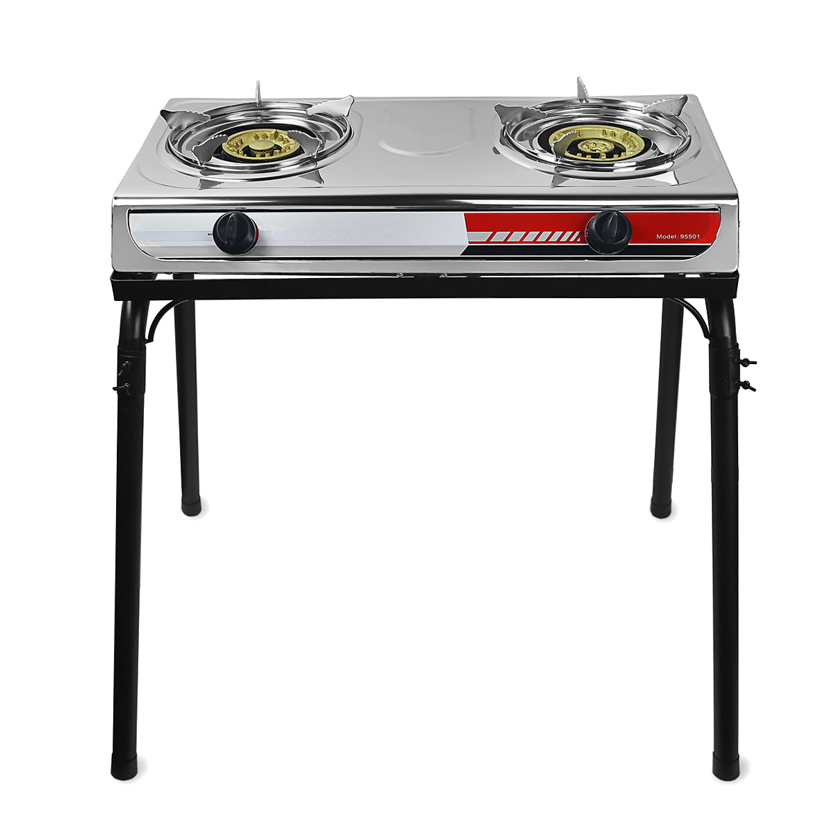 XtremepowerUS Portable Outdoor Propane Gas Range 2-Burner Stove Auto Ignition Grill Camping Stoves Tailgate LPG w/ Stand