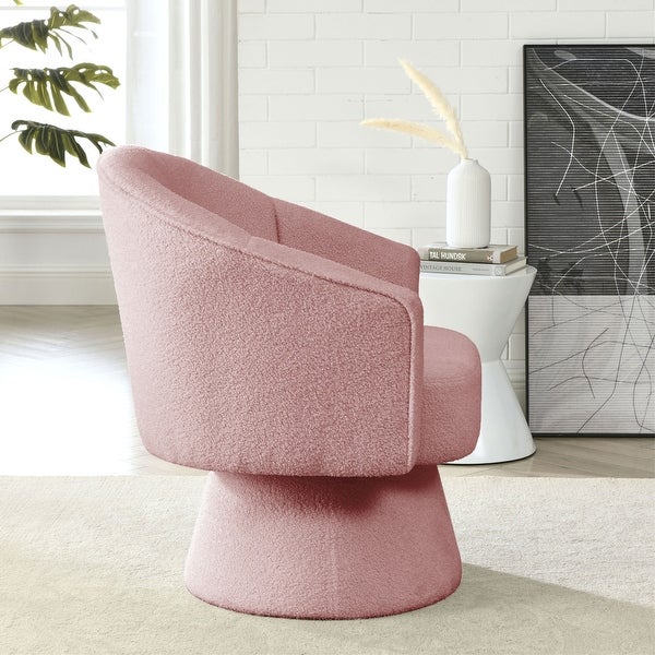 Modern Accent Swivel Chair in Teddy Fabric with Deep Channel Tufting - 29