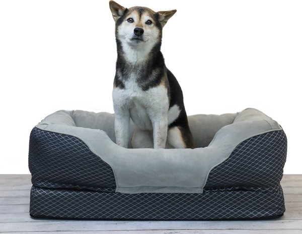 BarksBar Snuggly Sleeper Orthopedic Bolster Dog Bed w/Removable Cover， Gray