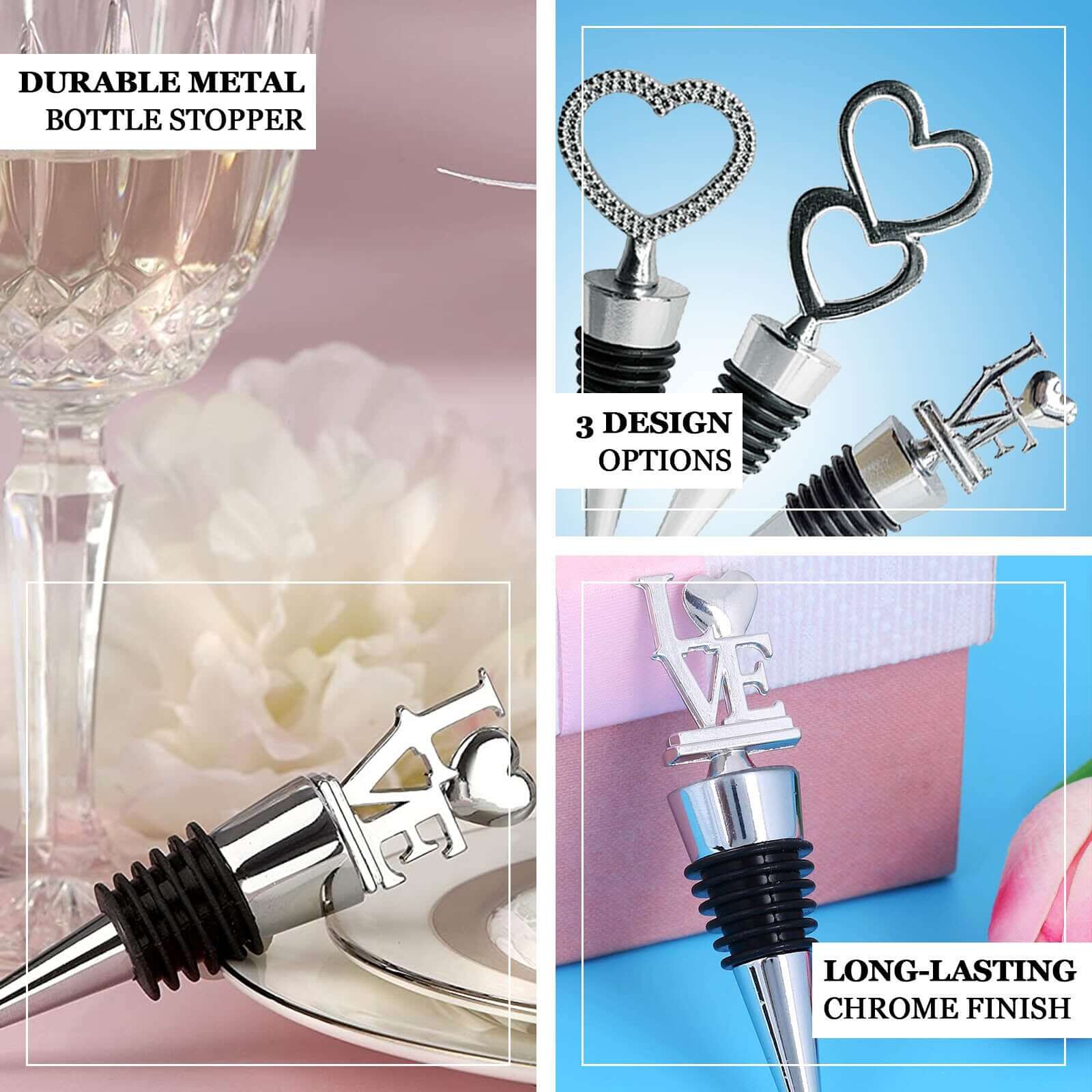 Silver Metal Double Heart Wine Bottle Stopper, Party Favor, Wedding Favor With Velvet Gift Box 5