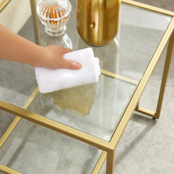 VASAGLE Square Sofa Side Table， Gold-colored， Tempered Glass， Steel Frame - 19.69