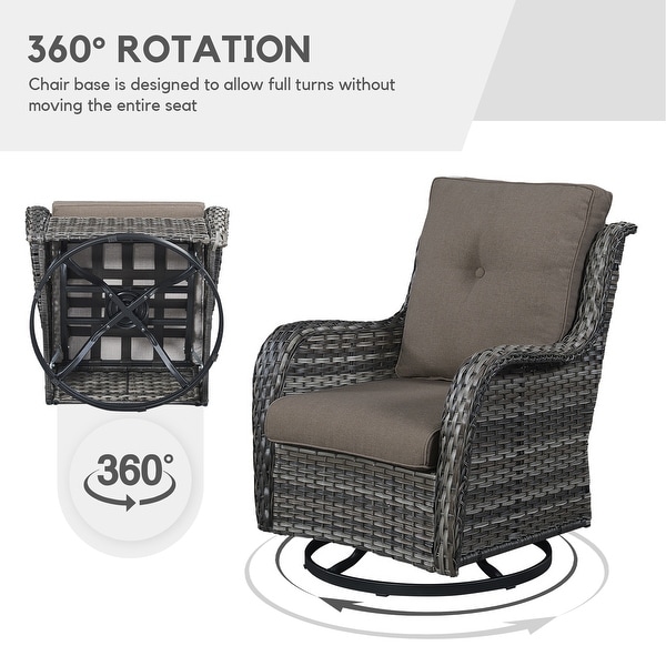 Outdoor Wicker 3Seat Sofa with Fire Pit Table Swivel Chiar Table