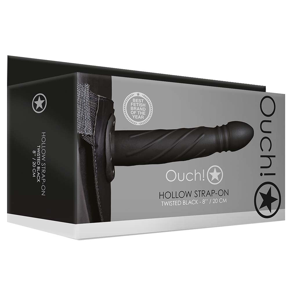 Ouch! Twisted 8 Inch Hollow Strap-On in Black