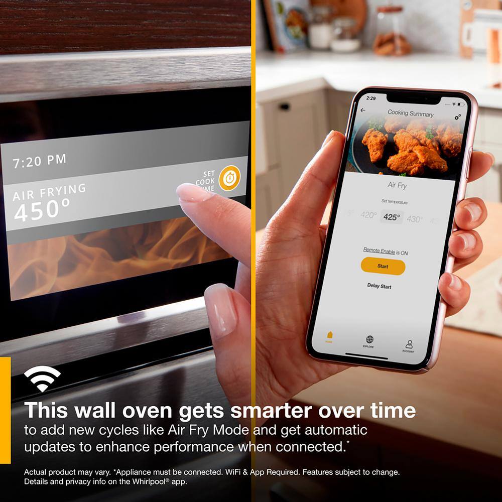 Whirlpool 27 in. Electric Smart Convection Wall Oven with Touchscreen and Air Fry When Connection in Stainless Steel WOC75EC7HS