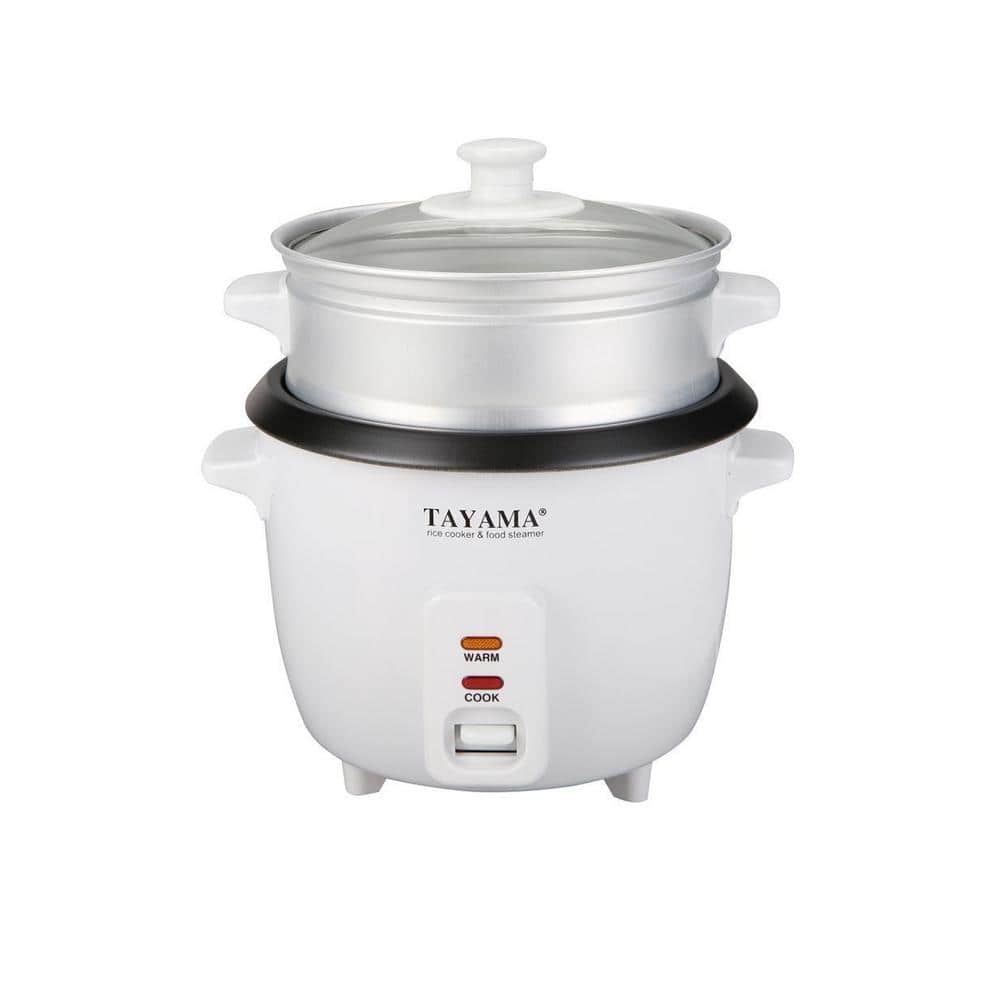 Tayama 6-Cup White Rice Cooker with Steam Tray and Glass Lid RC-3R