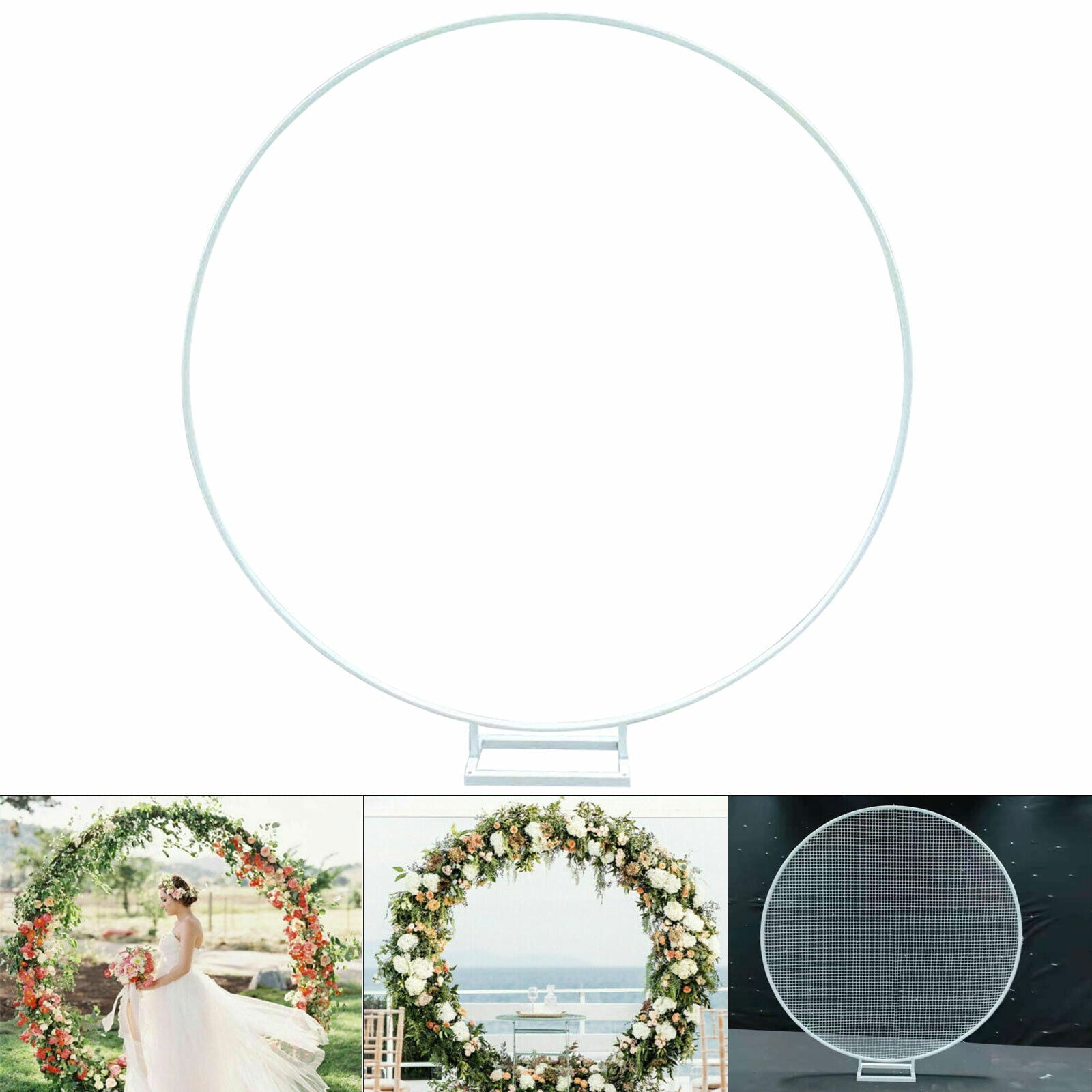 Miumaeov Round Balloon Arch Kit with Mesh, Metal Round Arbor Wedding Arch for Wedding Party Decoration (White)