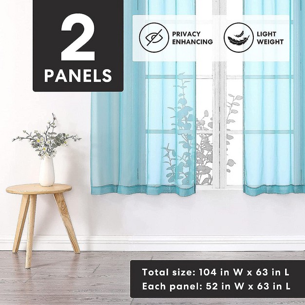 Goodgram Basics Turquoise Blue 2 Piece Rod Pocket Translucent Sheer Voile Window Curtain Panels For Small Windows 45 In Long