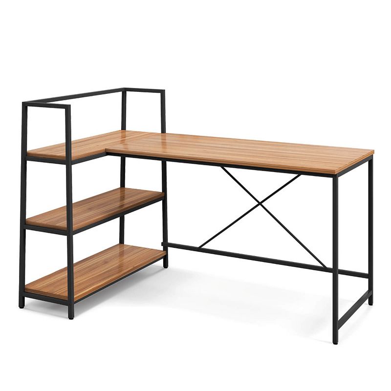 Reversible L Shaped Computer Corner Workstation with 3-Tier Open Shelf