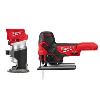 MW M18 FUEL 18V Lithium-Ion Brushless Cordless Compact Router and Barrel Grip Jig Saw Set (Tool-Only) 2723-20-2737B-20