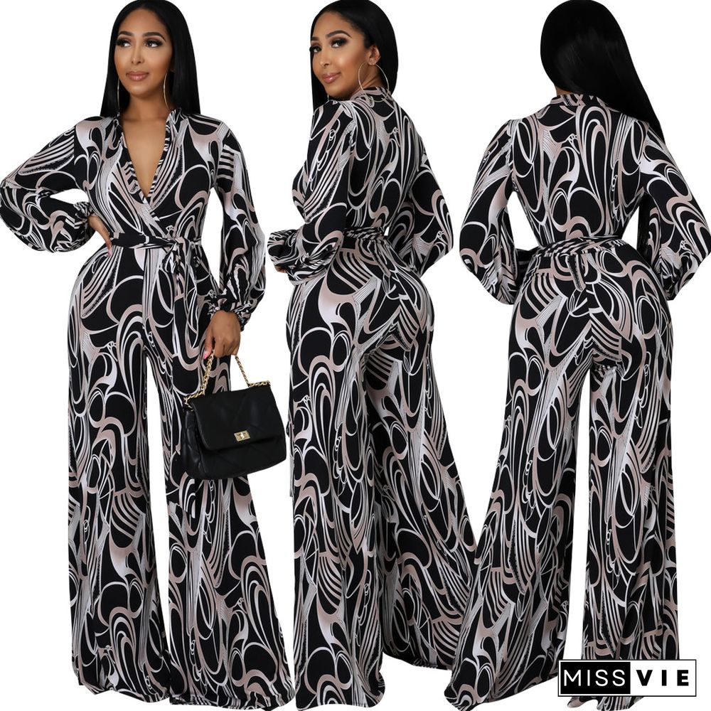 Sexy Fashion Print V-Neck Women's Jumpsuit