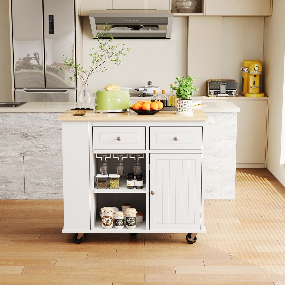 Kitchen Storage Island with Drop Leaf and Rubber Wood