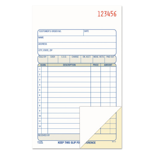 Adams Two-Part Sales Book， Two-Part Carbon， 6.69 x 4.19， 1/Page， 50 Forms (DC4705)