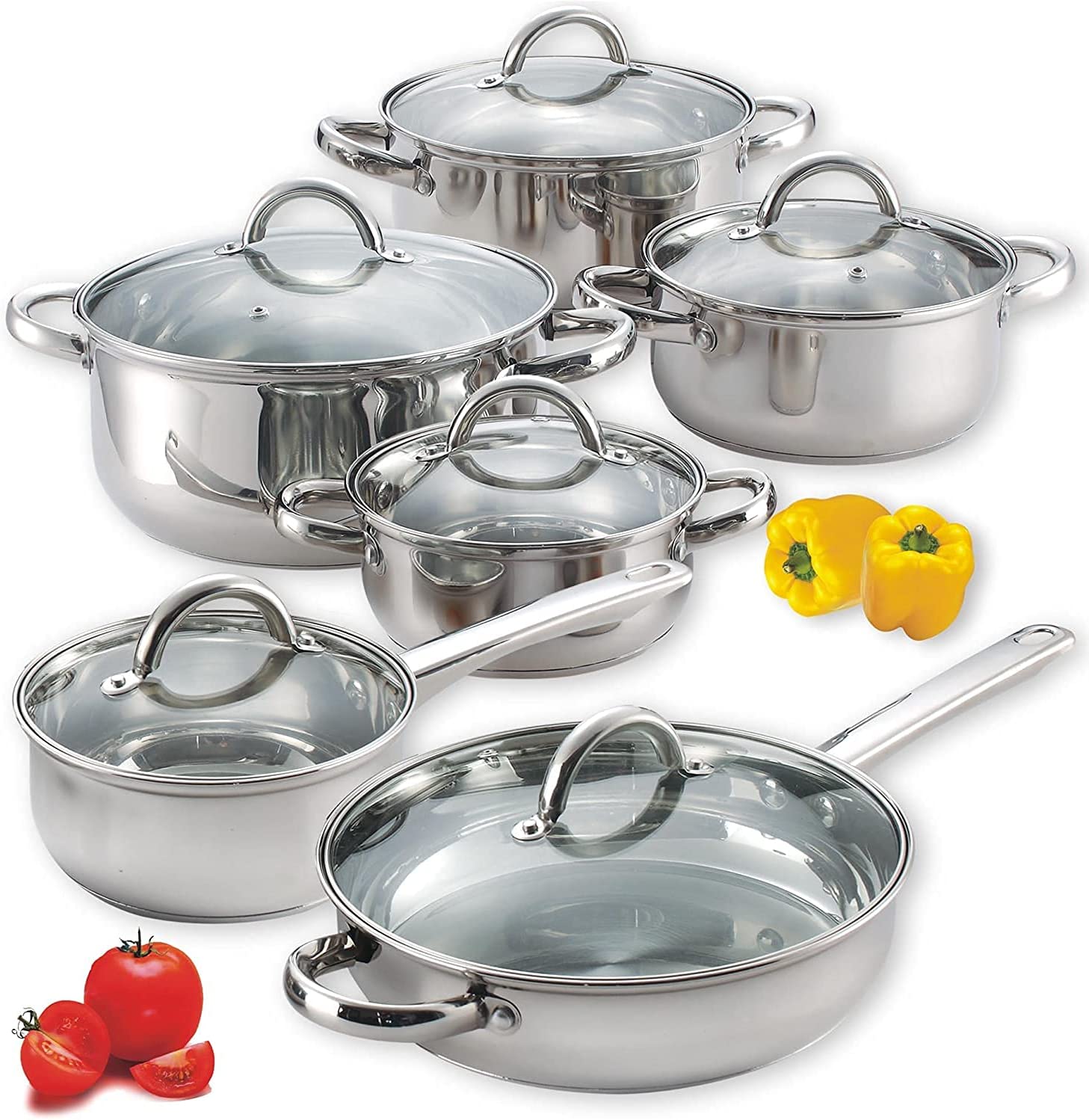 Cook N Home 12-Piece Stainless Steel Cookware Set， Silver