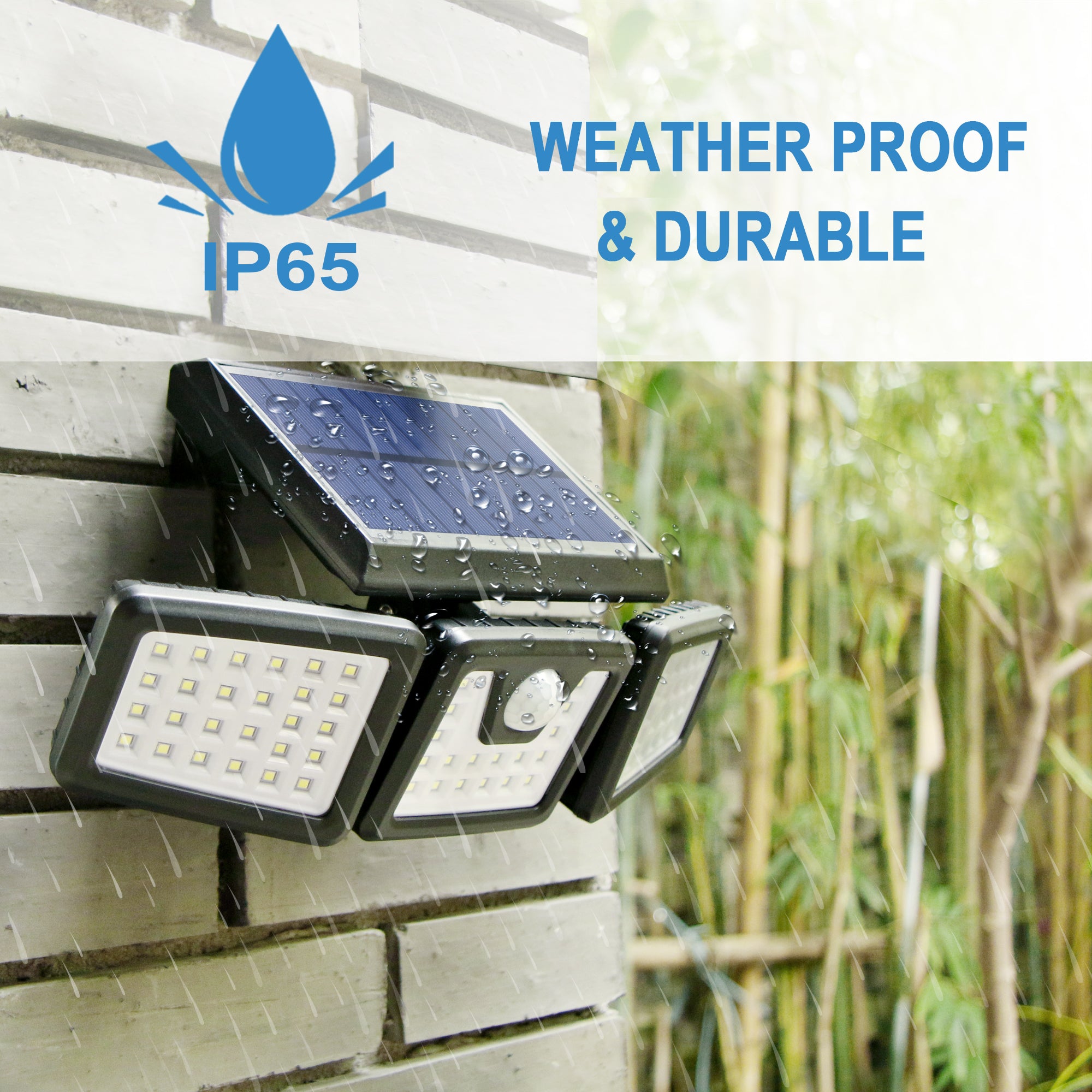 2000 Lumen Triple Head Solar Security Light - Motion Activated