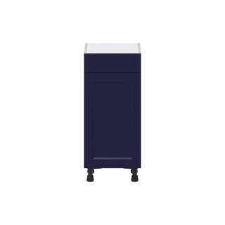 J COLLECTION 15 in. W x 14 in. D x 34.5 in. H Devon Painted Blue Shaker Assembled Shallow Base Kitchen Cabinet with a Drawer DSB1514(LR)-DV