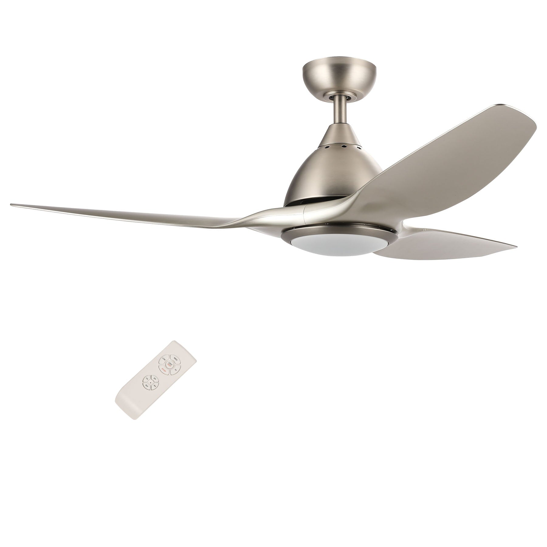 52-Inch Contemporary Ceiling Fan with Three Silver ABS Blades and White Glass LED Light Kit (15W 3000K) Brushed Nickel Finish Remote Control