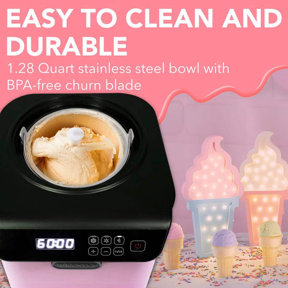 Whynter 128 Qt Compact Upright Automatic Ice Cream Maker with Stainless Steel Bowl Limited Black Pink Edition