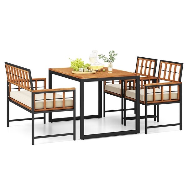 Gymax 4 PCS Acacia Wood Patio Dining Set w/ 1 Rectangular Table 1