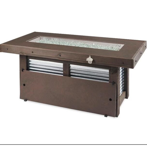 The Outdoor GreatRoom Company Denali Brew 56-Inch Linear Natural Gas Fire Pit Table with 42-Inch Crystal Fire Burner