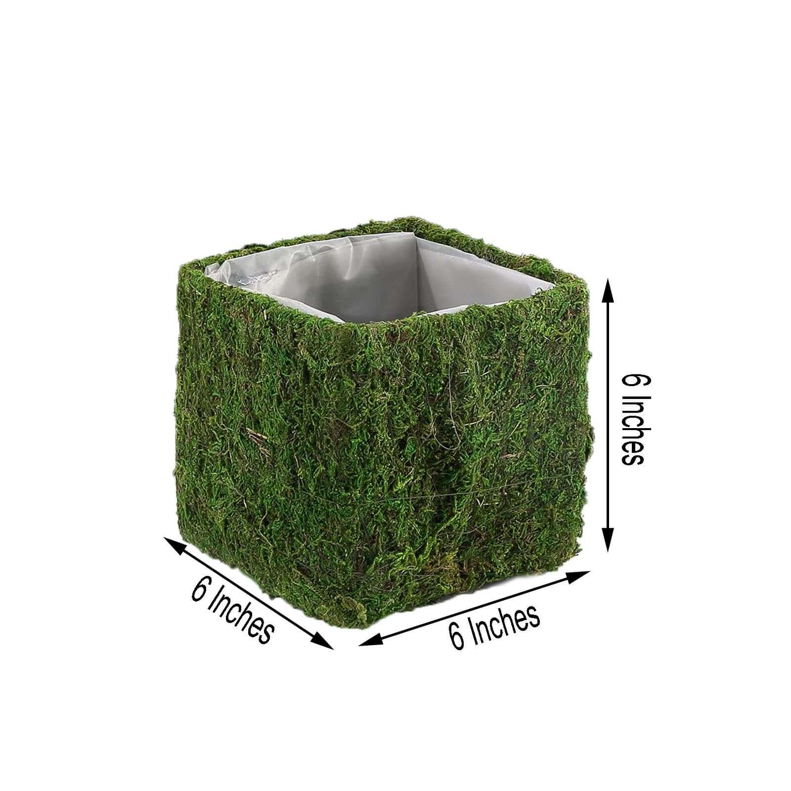 4 Pack Green Preserved Moss Covered Square Planter Boxes, Flower Baskets with Inner Lining 6