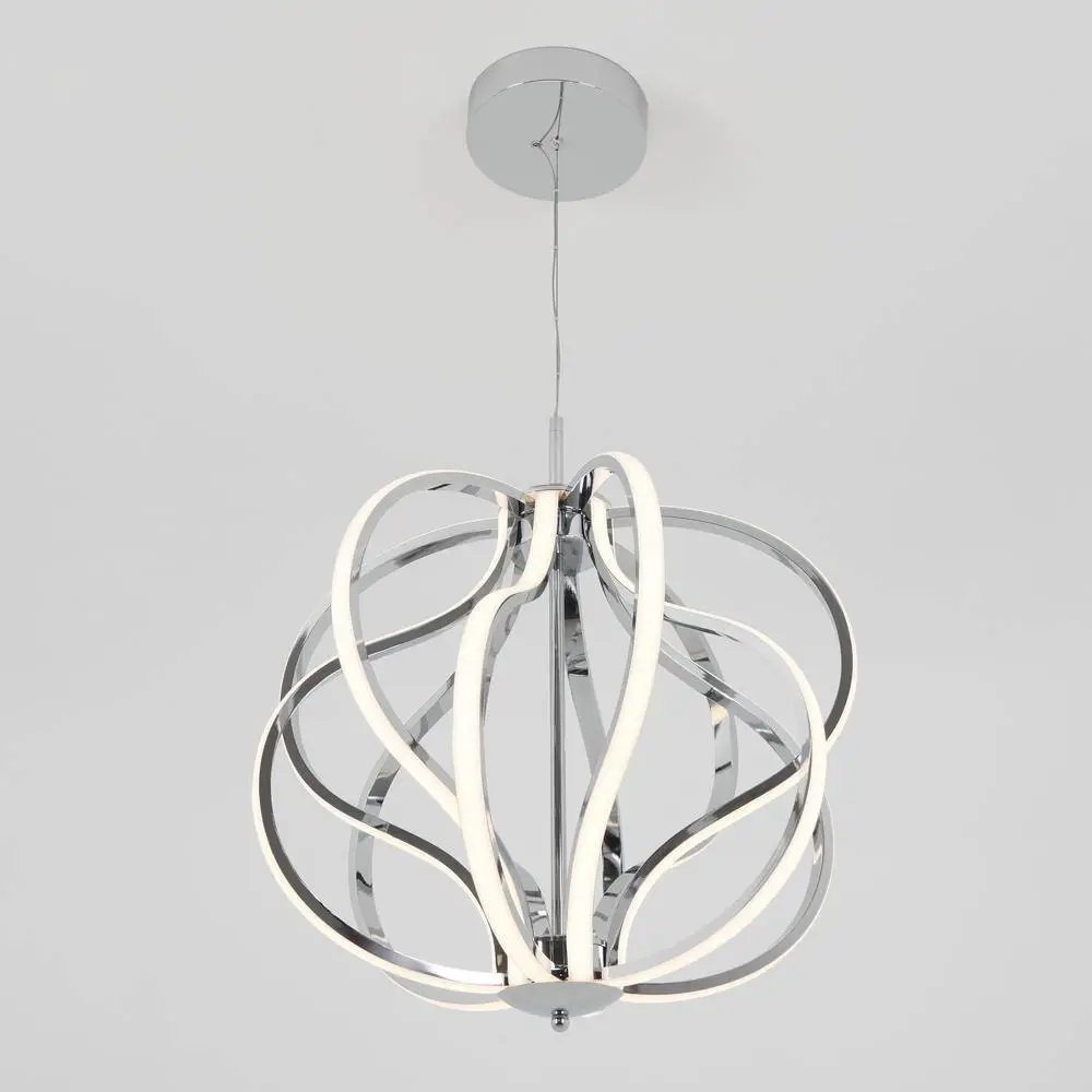 Artika Meridian 30-Watt Integrated LED Chrome Modern Hanging Pendant Chandelier Light Fixture for Dining Room or Kitchen Island PDT-MD-HD