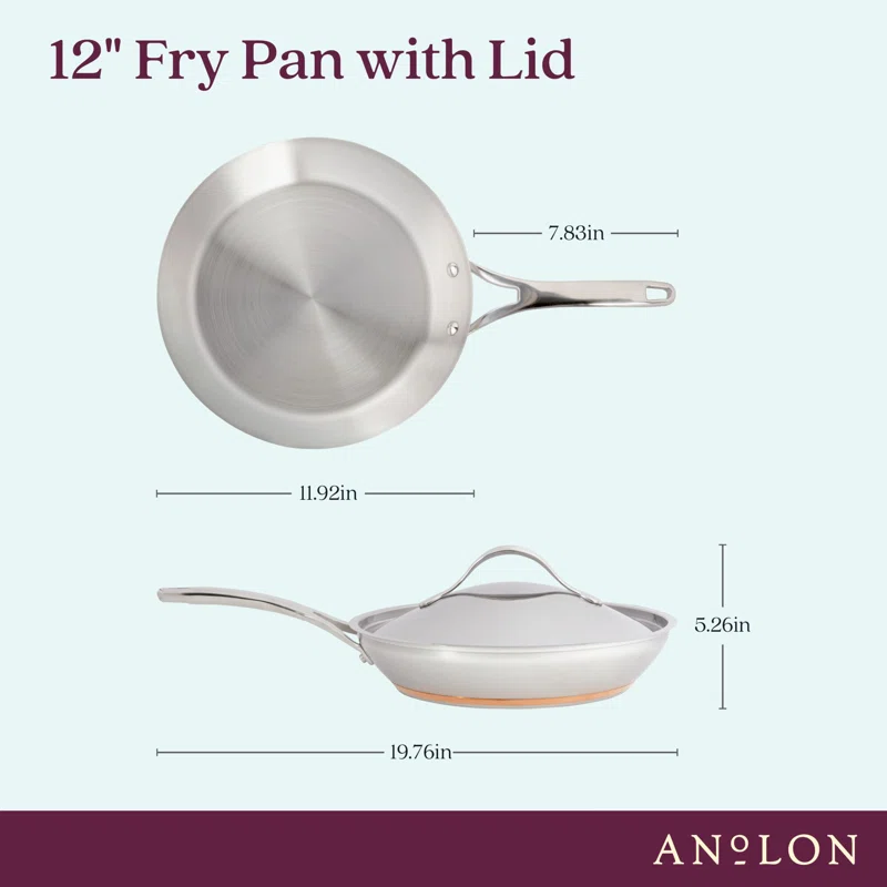 Anolon 77711 Nouvelle Stainless Stainless Steel Frying Pan / Fry Pan / Stainless Steel Skillet with Lid - 12 Inch， Silver