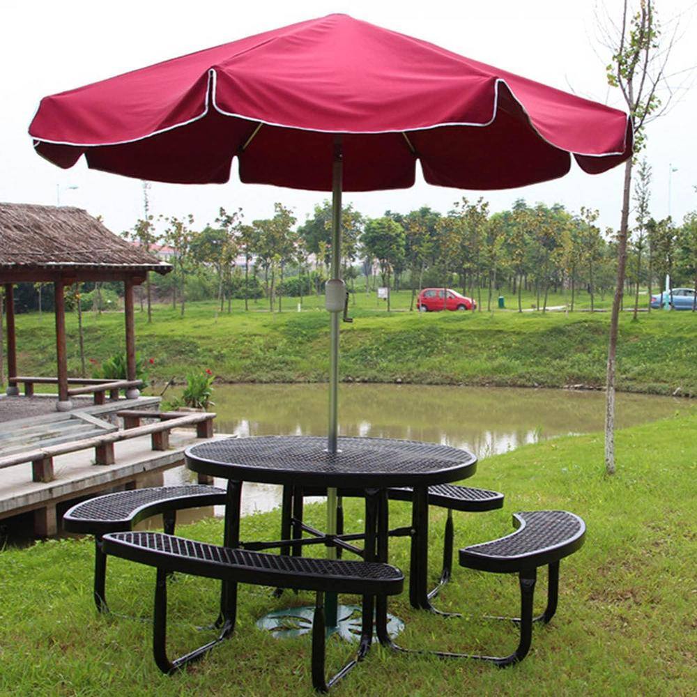 Cesicia 46 in. Round Outdoor Steel Picnic Table with Umbrella Pole in Black M23od526Mc09