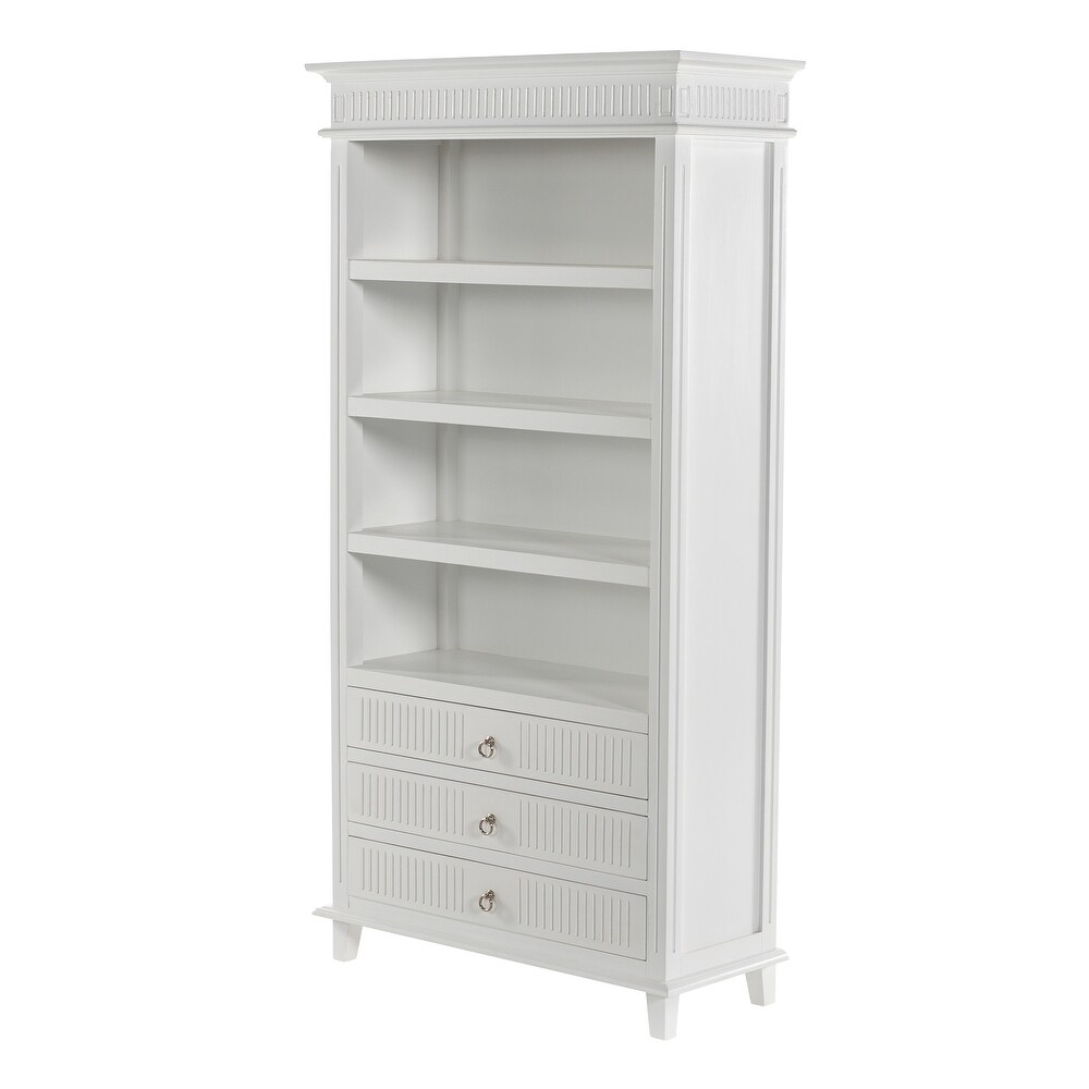 NovaSolo Skansen Nordic Design Classic White Bookcase with 3 Drawers  Solid Mahogany Frame  39.37 x 15.75 x 74.8   7'9\