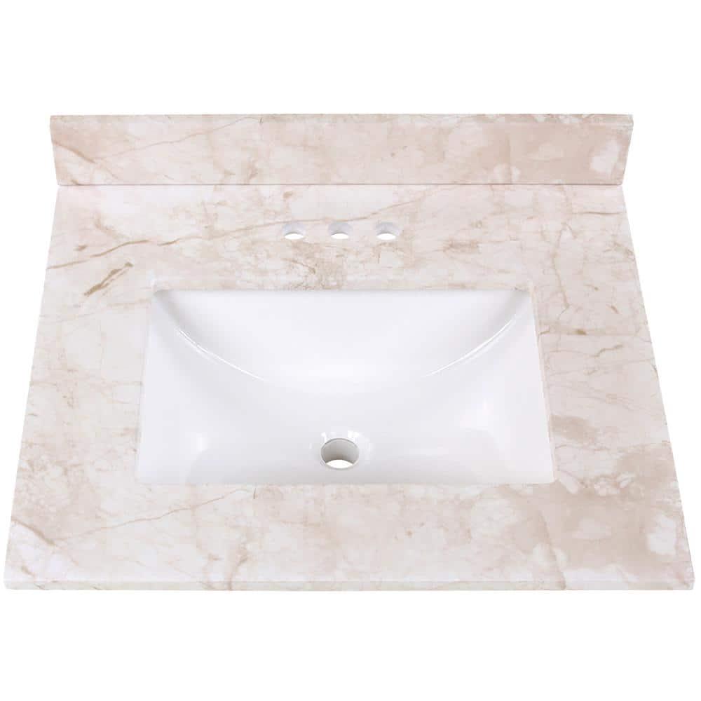 Home Decorators Collection 25 in W x 22 in D Stone Effects Cultured Marble Vanity Top in Dune with Undermount White Sink