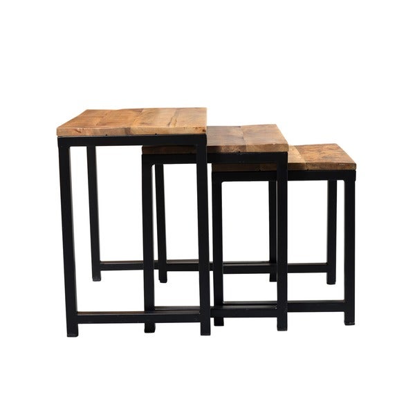 Handmade Reclaimed Wood and Iron Nesting Tables， Set of 3 (India) - 24