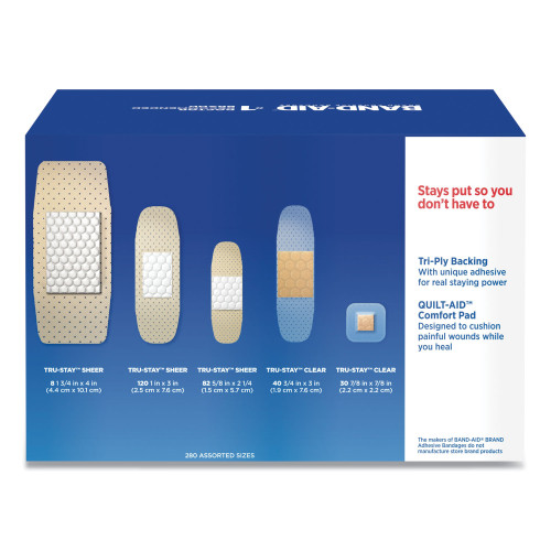 BAND-AID Sheer/Wet Adhesive Bandages， Assorted Sizes， 280/Box (4711)