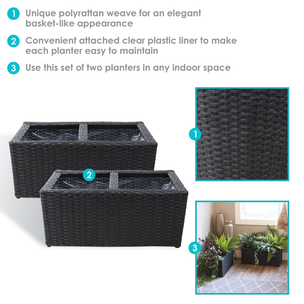 Sunnydaze 2 Section Rectangle Polyrattan Indoor Planters   Set of 2