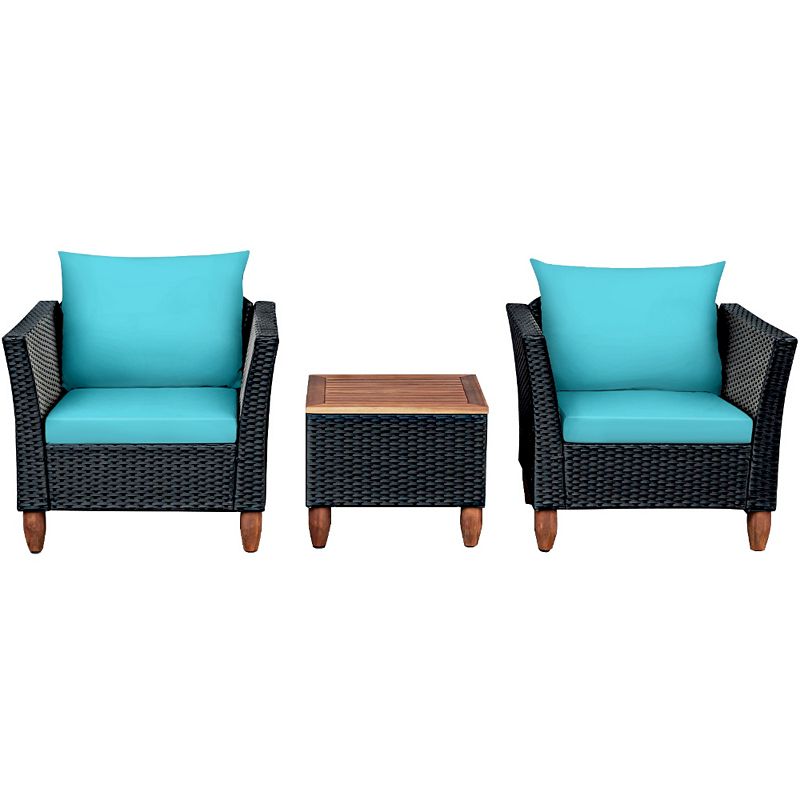 3 Pieces Outdoor Patio Rattan Furniture Set with Coffee Table