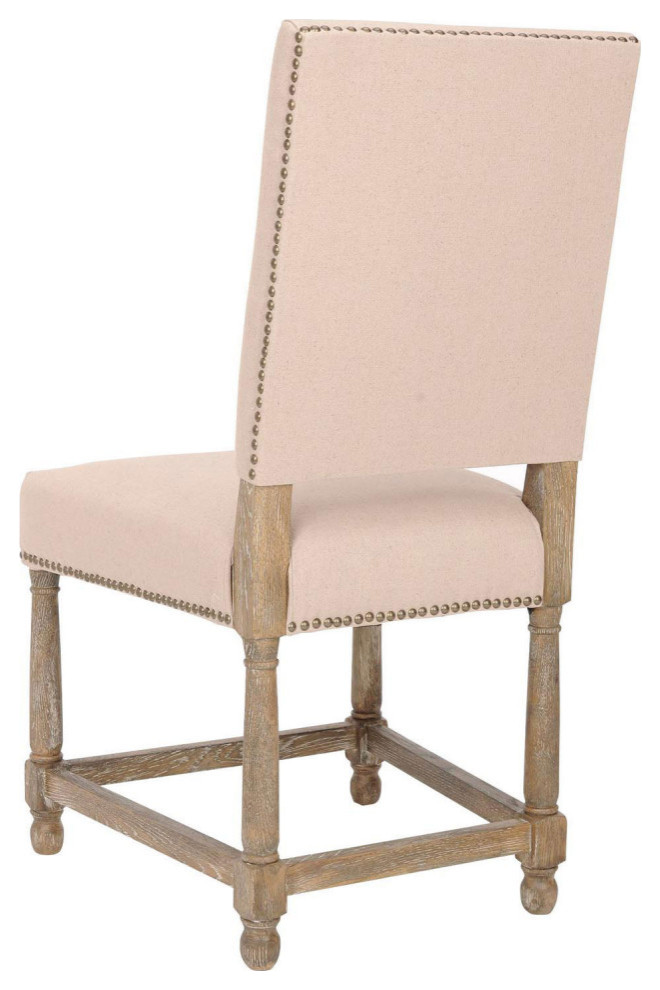 Kohyn 20  x27 x27h Linen Side Chairs  Set of 2 Nickel Nail Heads Taupe/ Pickled Oak   French Country   Dining Chairs   by Virgil Stanis Design  Houzz