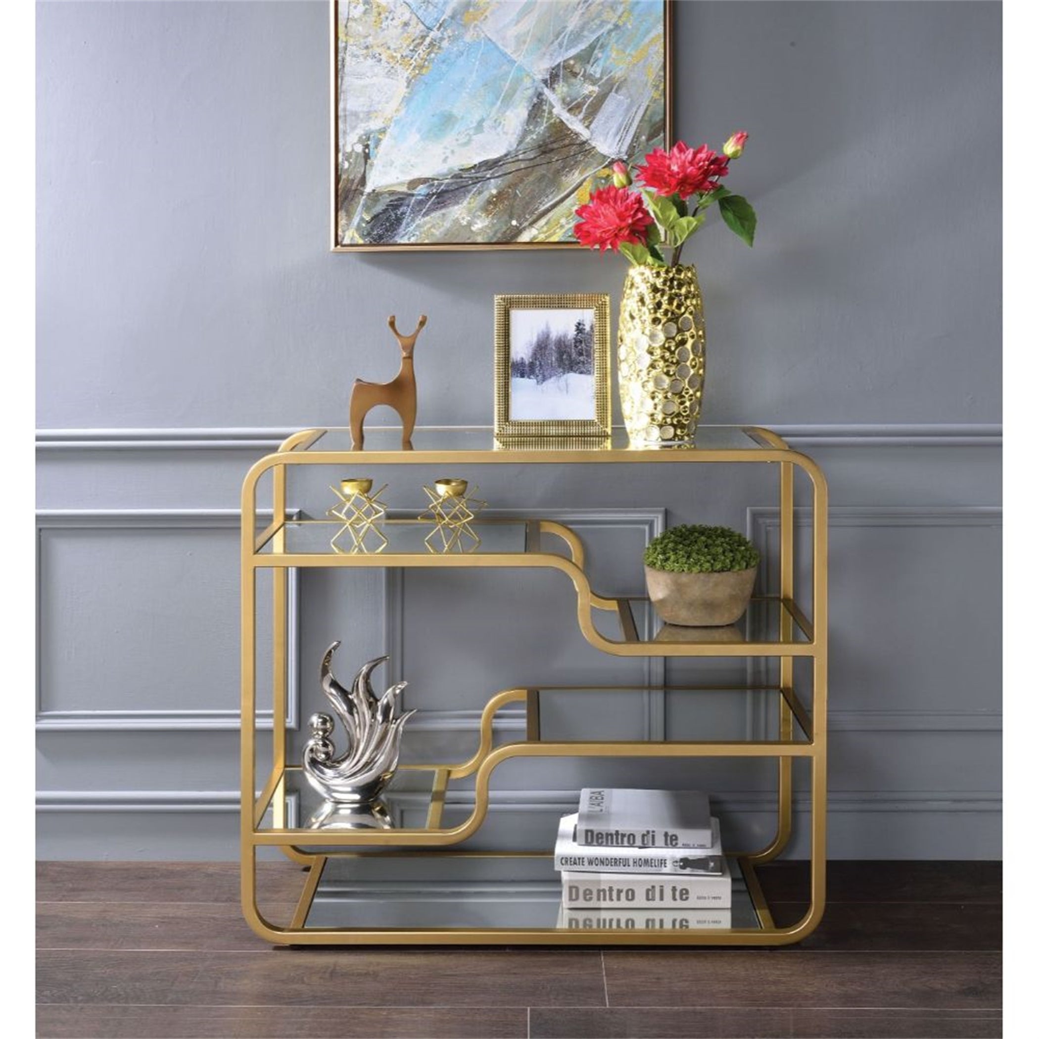 Coffee Table Glass End Table Side Tabel Living Room in Gold and Mirror