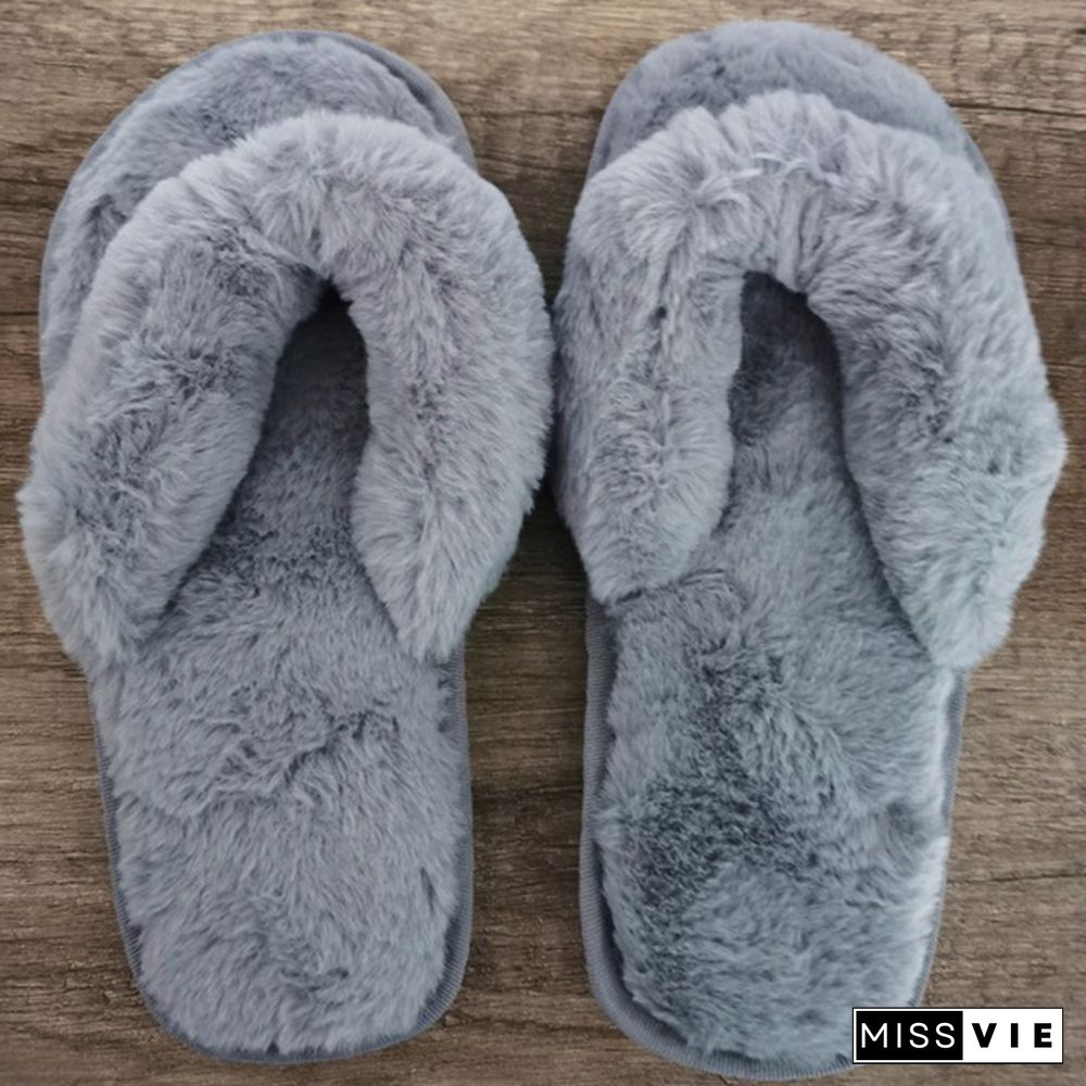 Fashion Fur Women Home Slippers Autumn Winter Warm Flat Ladies Shoes Slip On Plush Women Flip Flops Slides