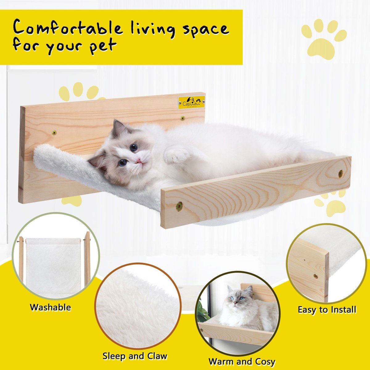 Coziwow Wall Mounted Cat Bed， White