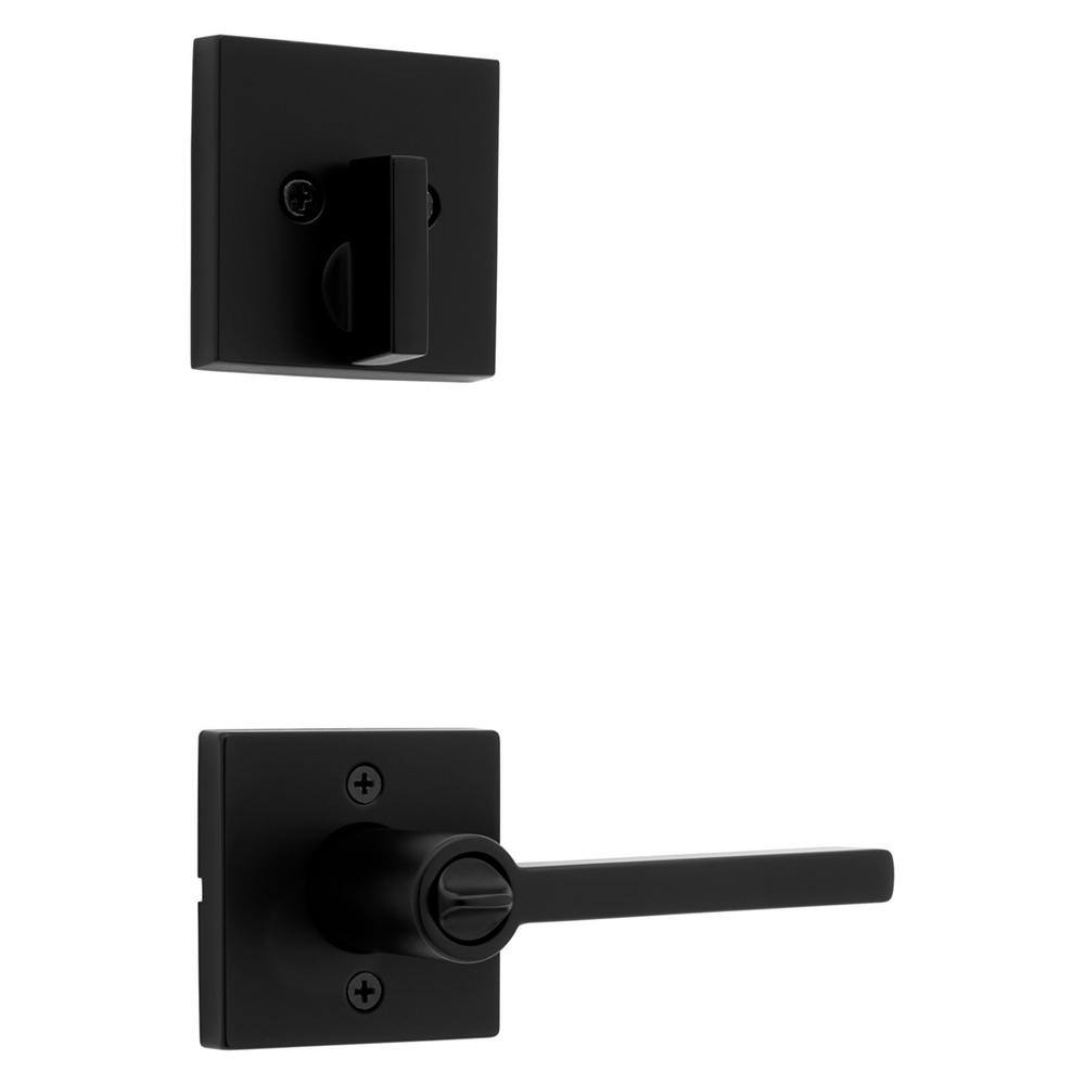 Kwikset Halifax Matte Black Entry Door Lever with Single Cylinder Deadbolt Combo Pack featuring SmartKey Security 991HFLSQT514SMT