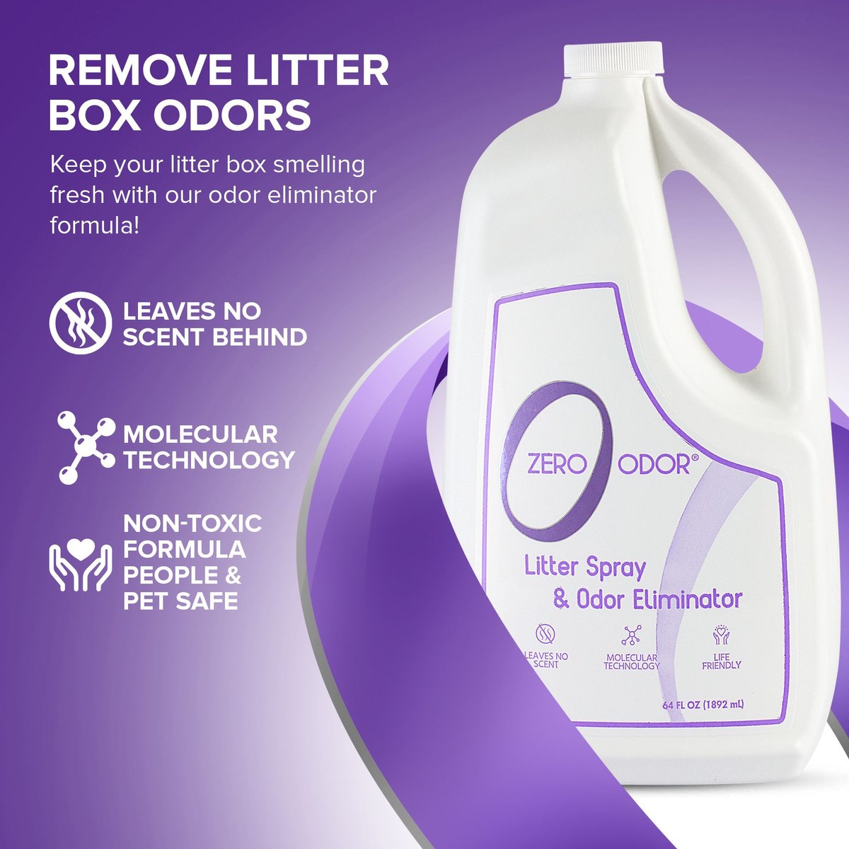 Zero Odor Litter Spray and Pet Odor Eliminator， 64-oz bottle