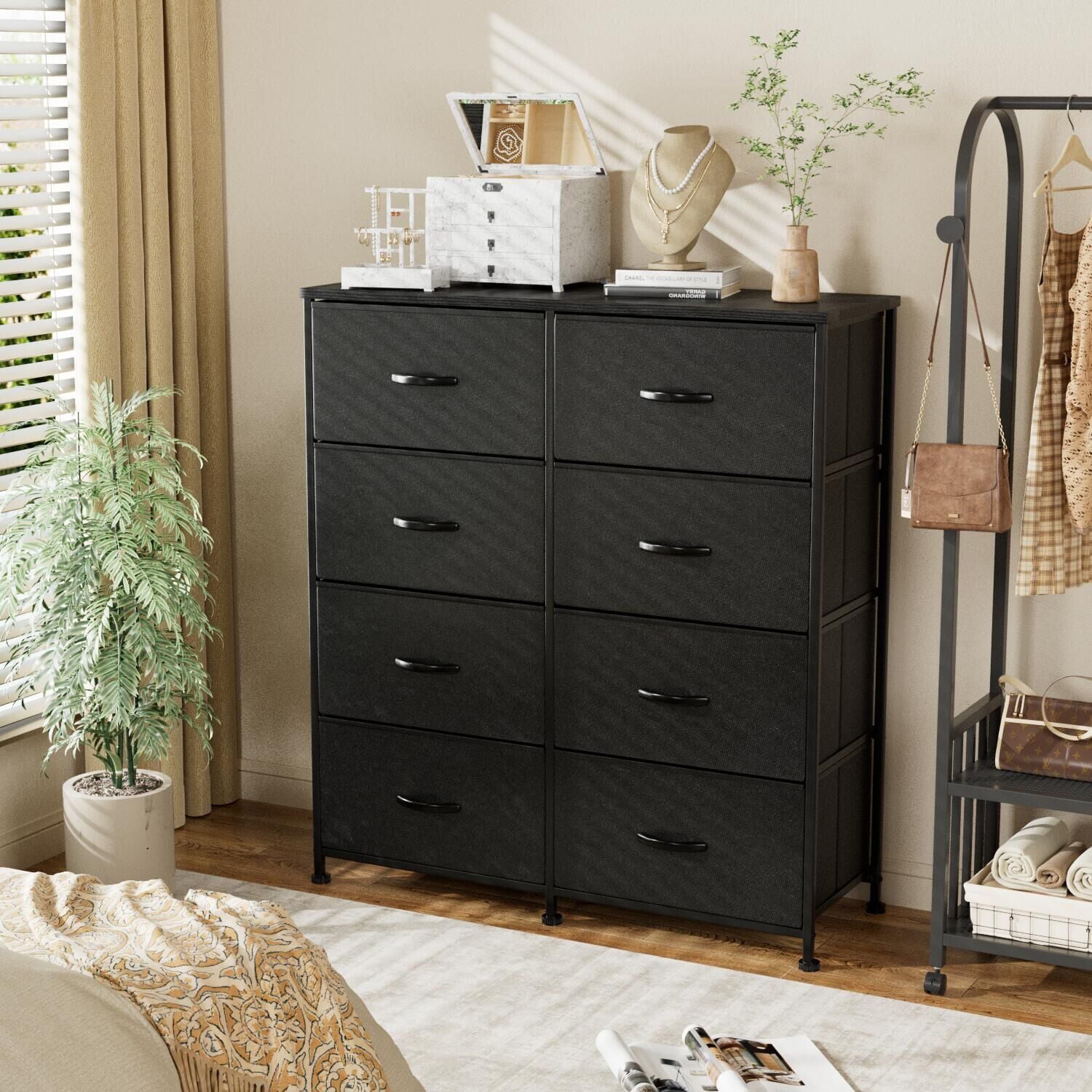 Vineego Dresser for Bedroom with 8 Drawers, Wide Chest of Drawers, Fabric Dresser,Black