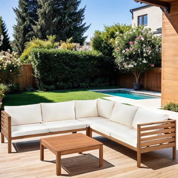 GO Wood Structure Outdoor Sofa Set Complete Patio Set，Highquality Cushions