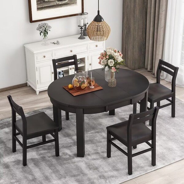 Extendable Round Dining Table Set with Storage Drawers and 4 Chairs