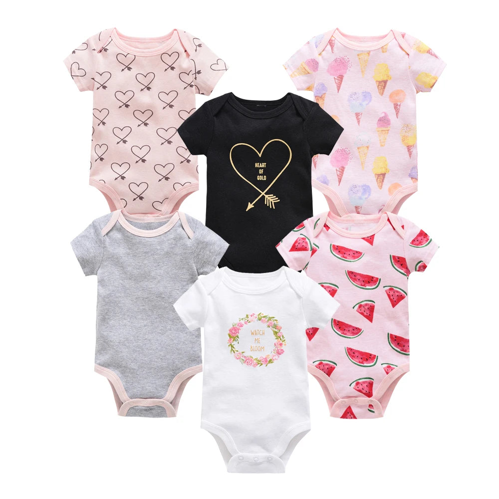 Kavkas Baby Girls Bodysuits 6 pcs/lot Summer Cotton Baby Clothes Short Sleeve Newborn body bebe 0-3 months Infant Clothing