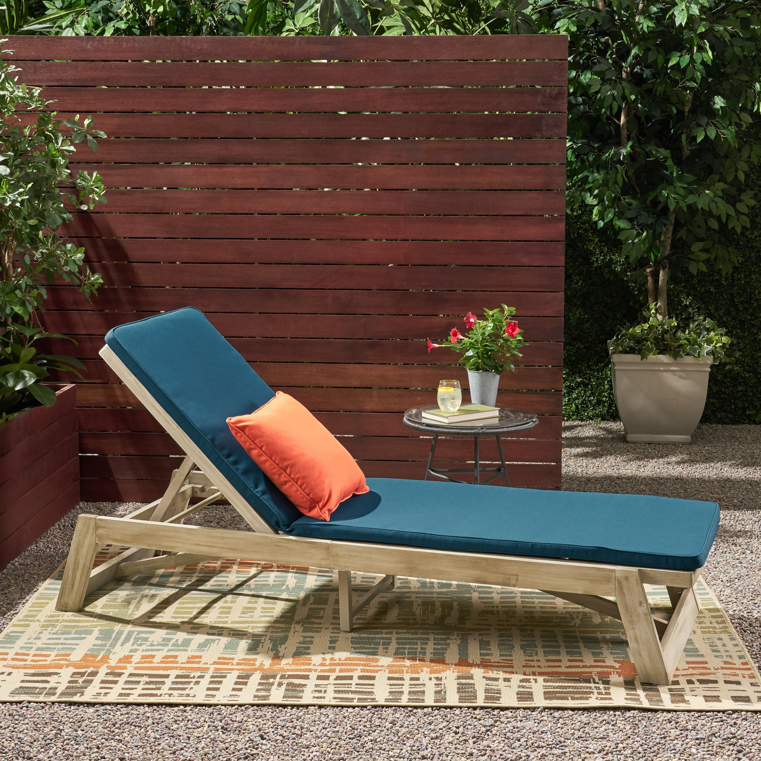 Adelaide Outdoor Acacia Wood Chaise Lounge and Cushion Set