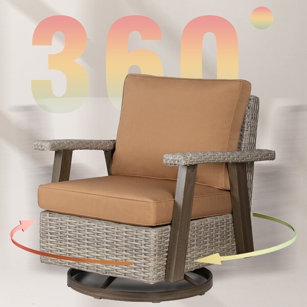 Cozywor 3Piece Wicker Patio Swivel Rocking Chair Conversation Set