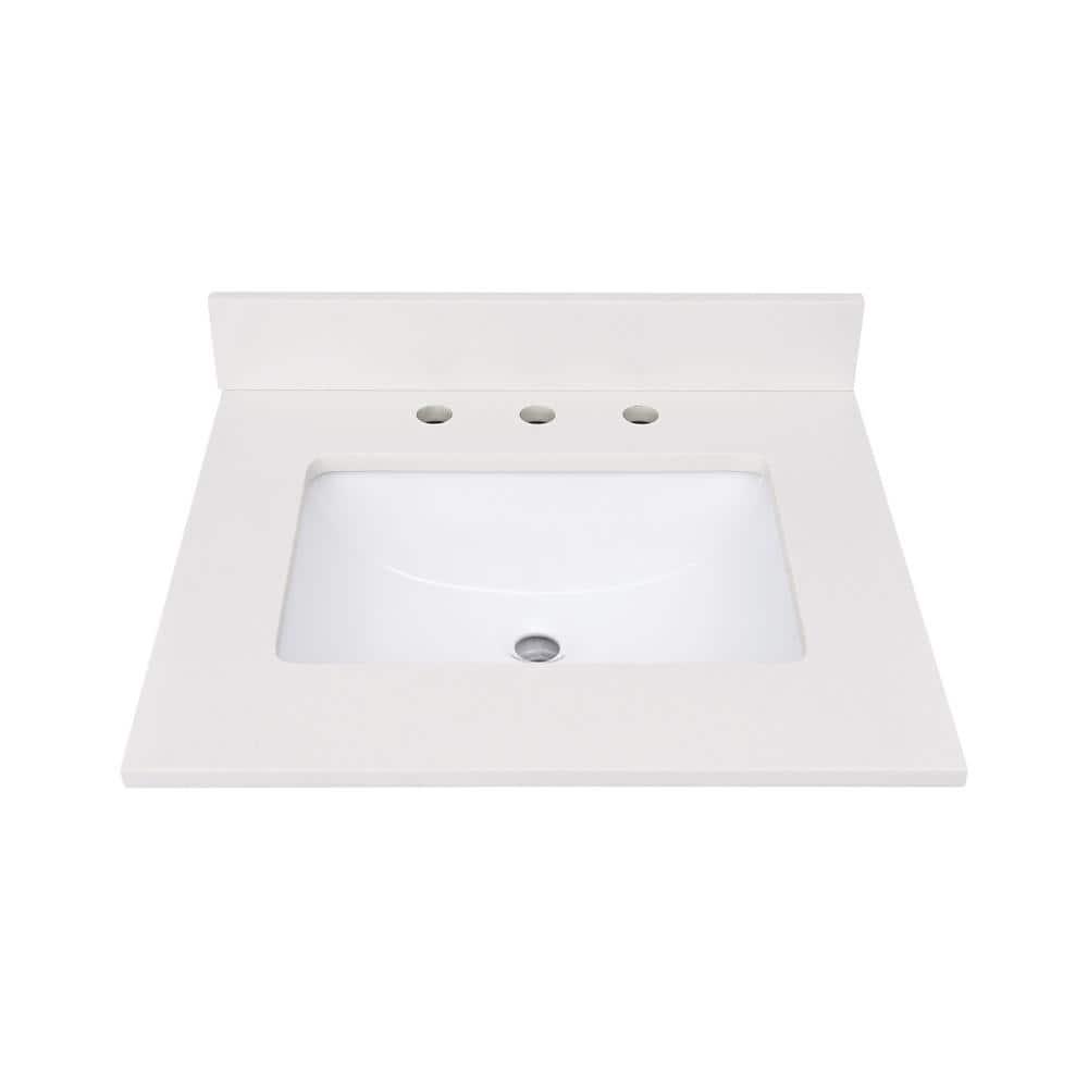 Home Decorators Collection 25 in W x 22 in D Quartz Vanity Top in Warm White with White Basin