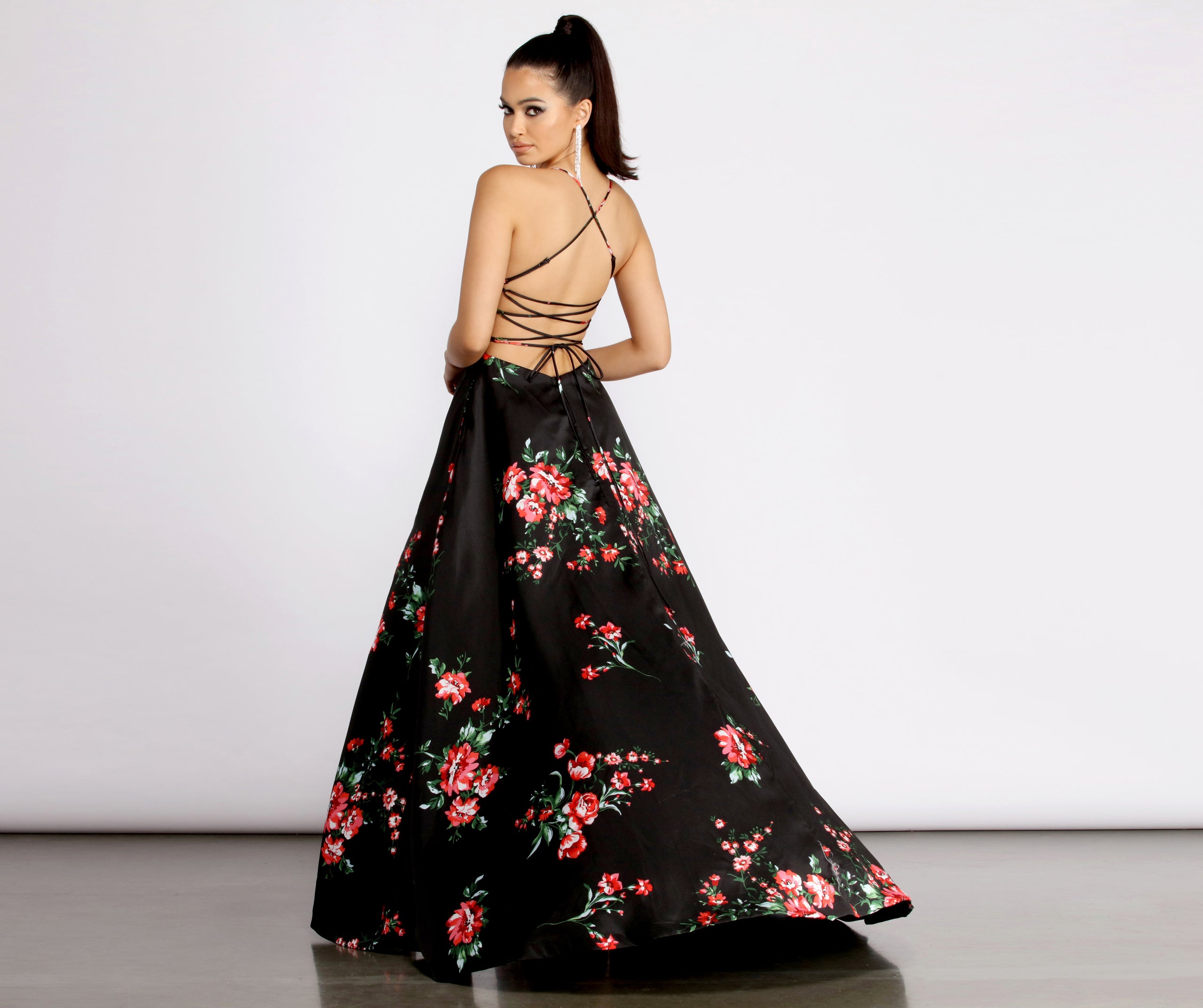 Catia Lace Up Back Floral A-Line Dress