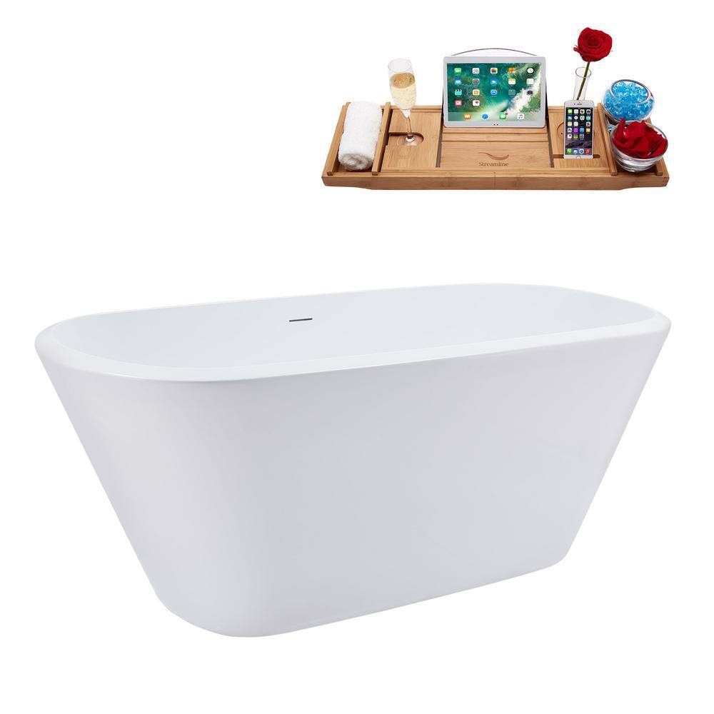 Streamline 59 in. Acrylic Flatbottom Non-Whirlpool Bathtub in Glossy White With Matte Black Drain N3640BL